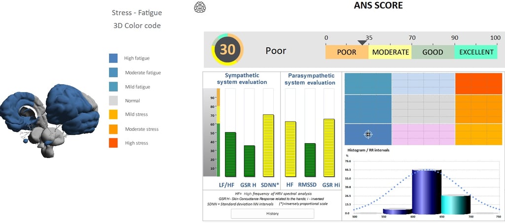 Sample autonomic nervous system, stress, and cortisol report.
